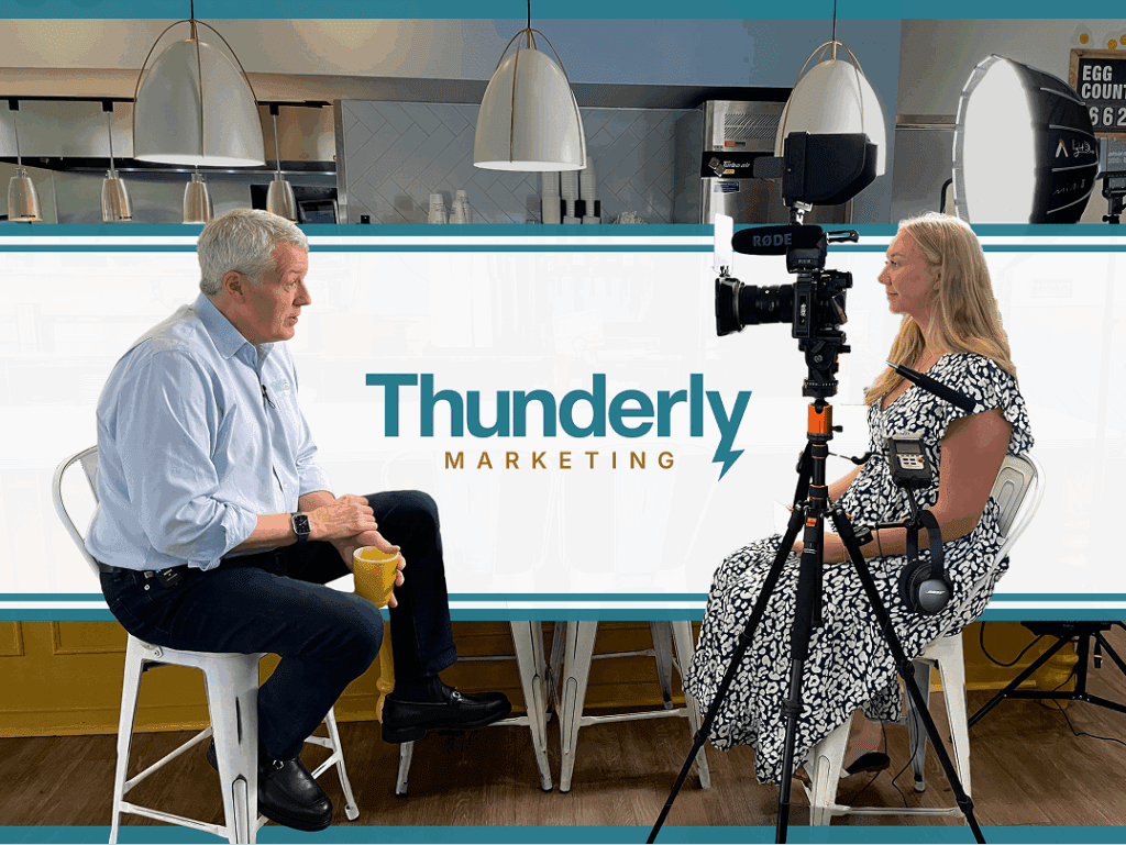 Ricky and Alex in front of the Thunderly Logo