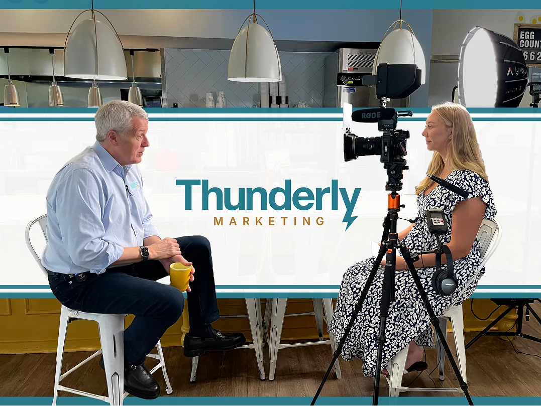 Ricky and Alex in front of the Thunderly Logo
