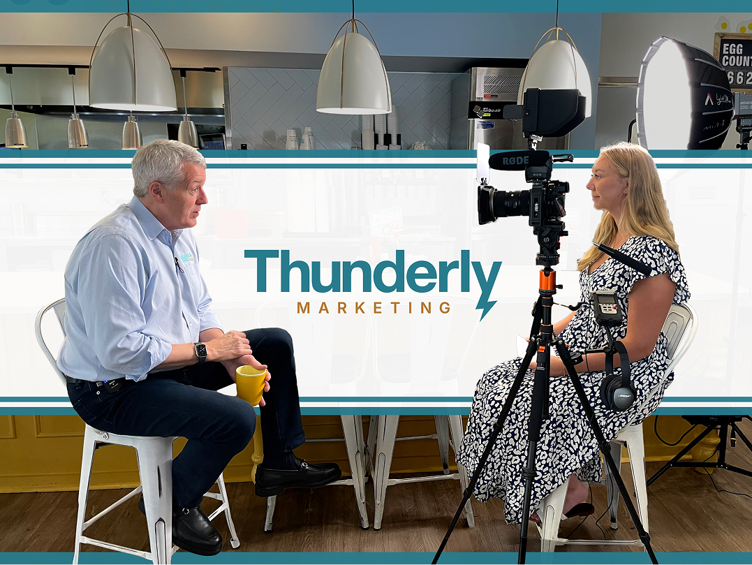 Ricky and Alex in front of the Thunderly Logo