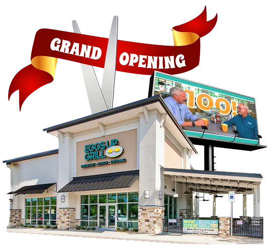Eggs Up Grill 100th grand opening graphic