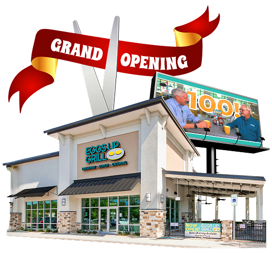Eggs Up Grill 100th grand opening graphic