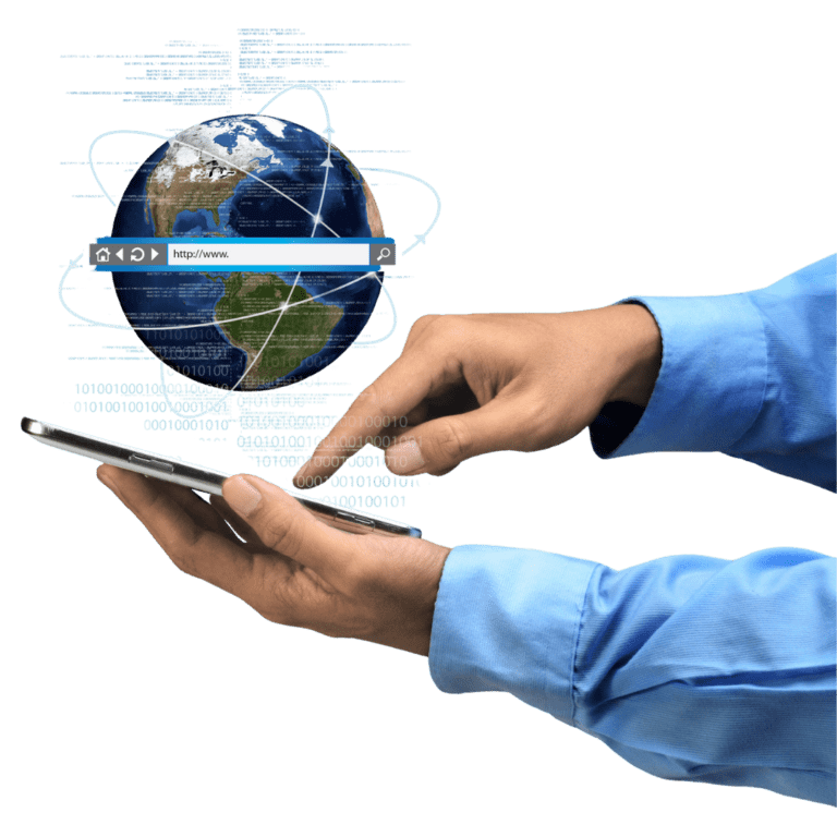 Hands entering a search query